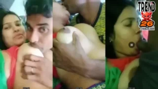 Indian Tamil Girlfriend Sucks Her Boobs and Dick