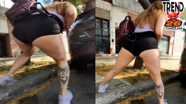 Girl does Pee in her Sexy Shorts at Public Street